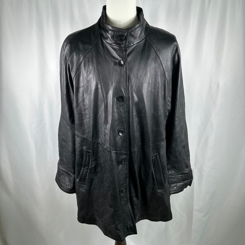 Rare Wilsons Leather Pelle Studio VTG Black Car Coat 3XL Stand Collar Matrix